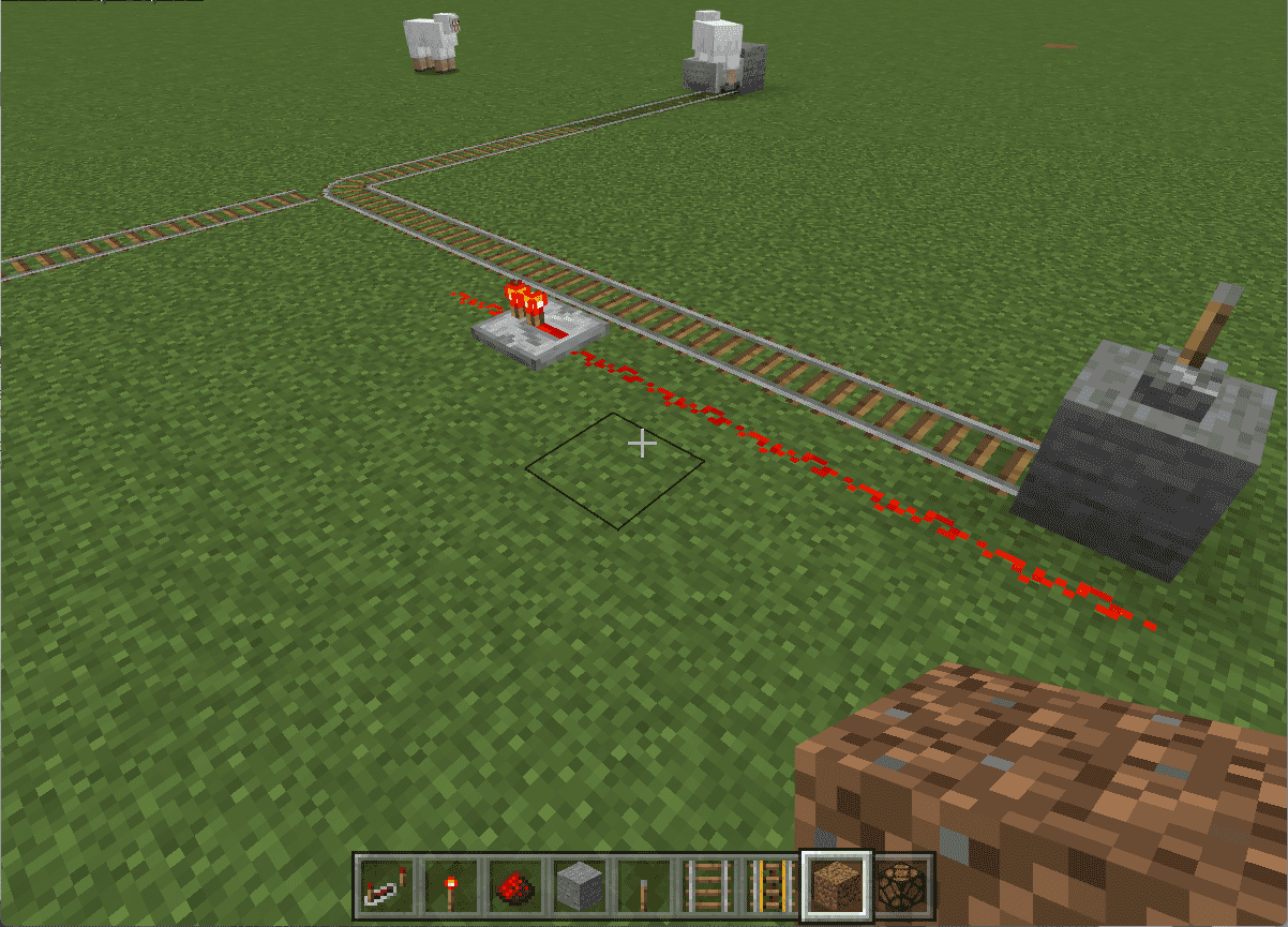 マイクラのレッドストーンリピーターの使い方：分岐点の下につながるレッドストーン回路を作る