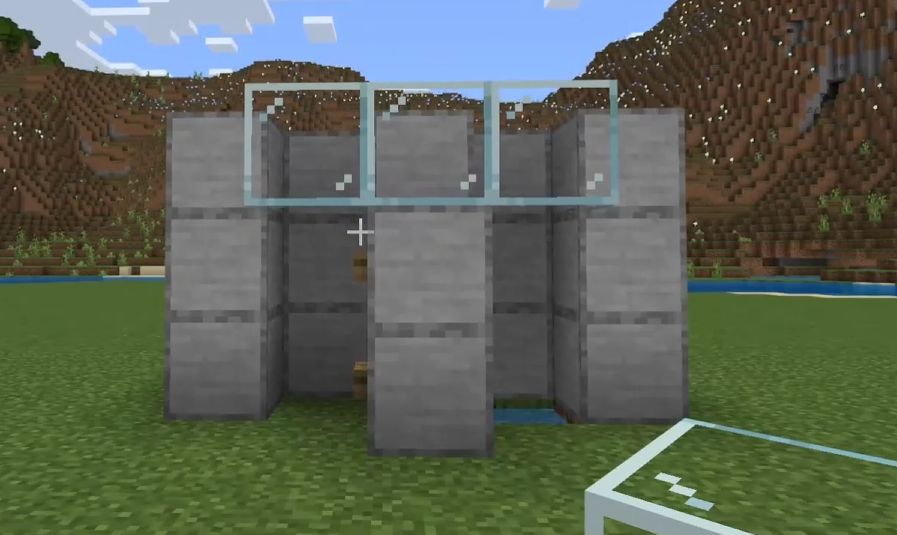 マイクラの水流エレベーター：ブロックとガラスを設置