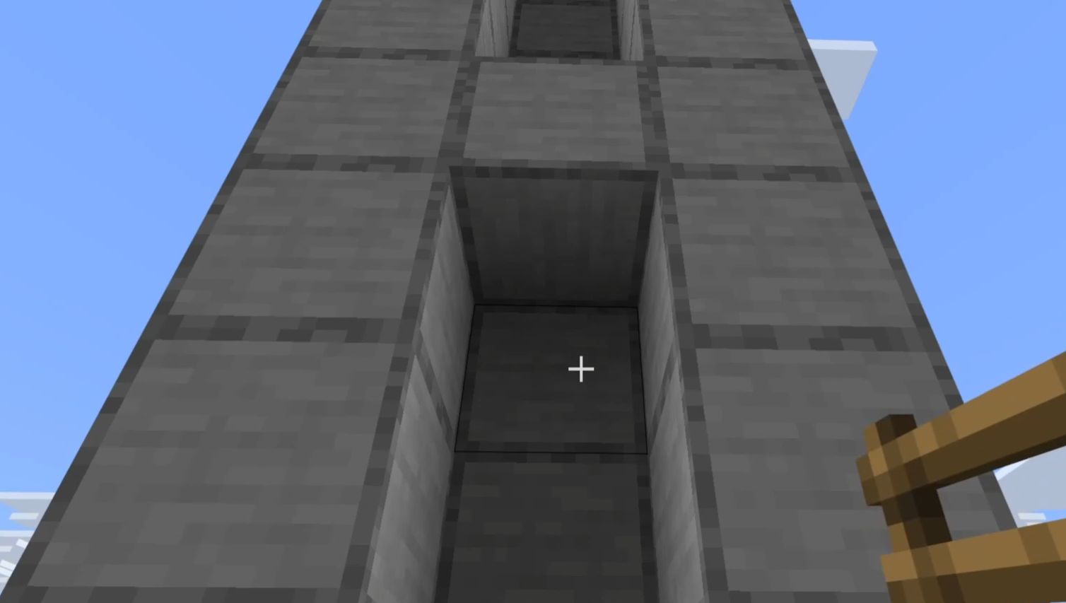 マイクラのトロッコ式エレベーター：5マス目にブロックを設置