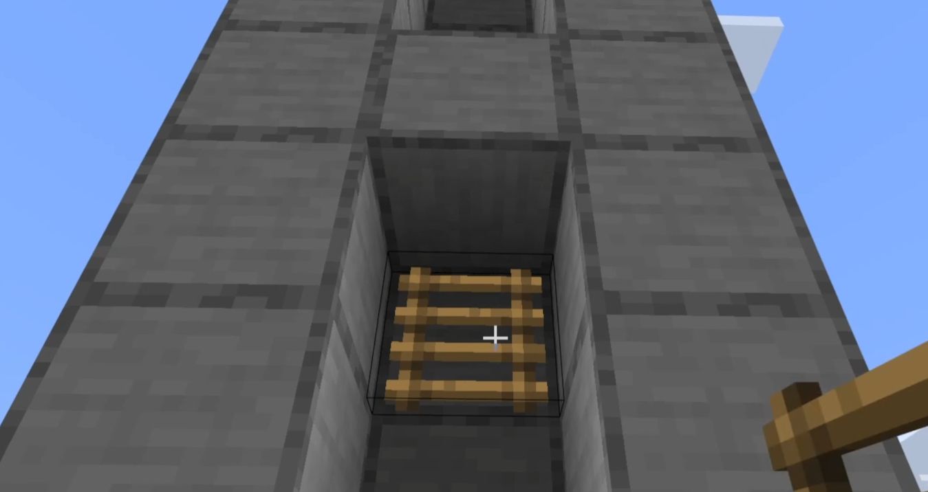 マイクラのトロッコ式エレベーター：はしごを設置