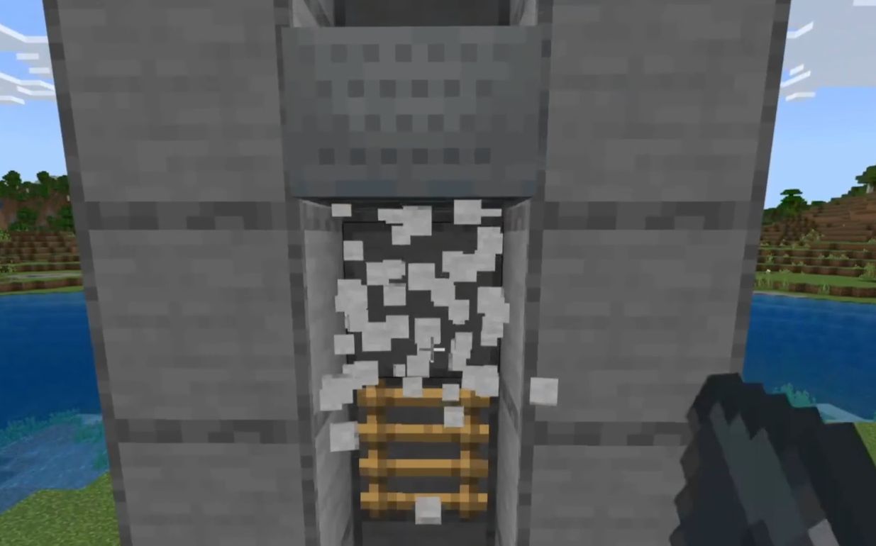 マイクラのトロッコ式エレベーター：ブロックを破壊
