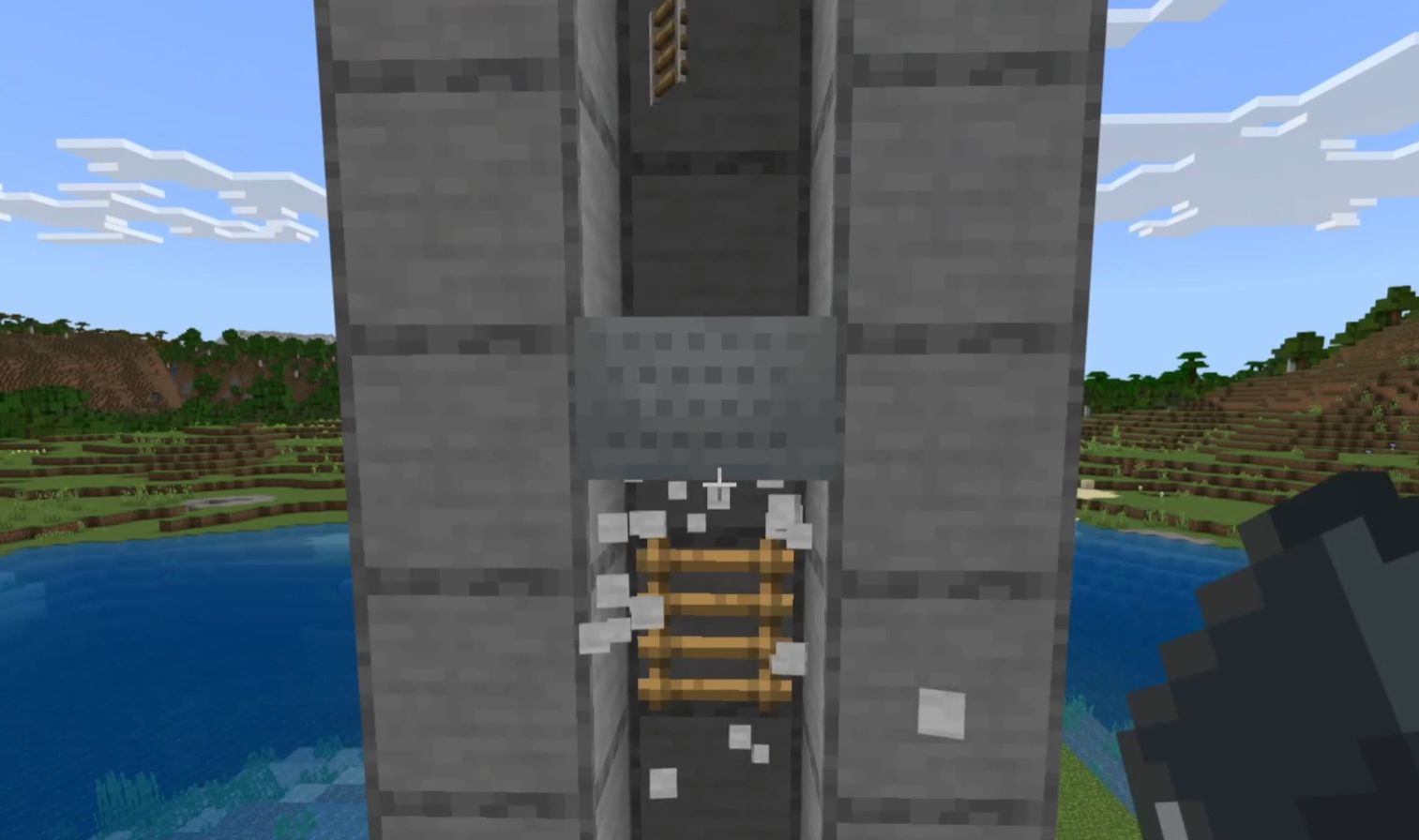 マイクラのトロッコ式エレベーター：5マス上にはしご・レール・トロッコを設置