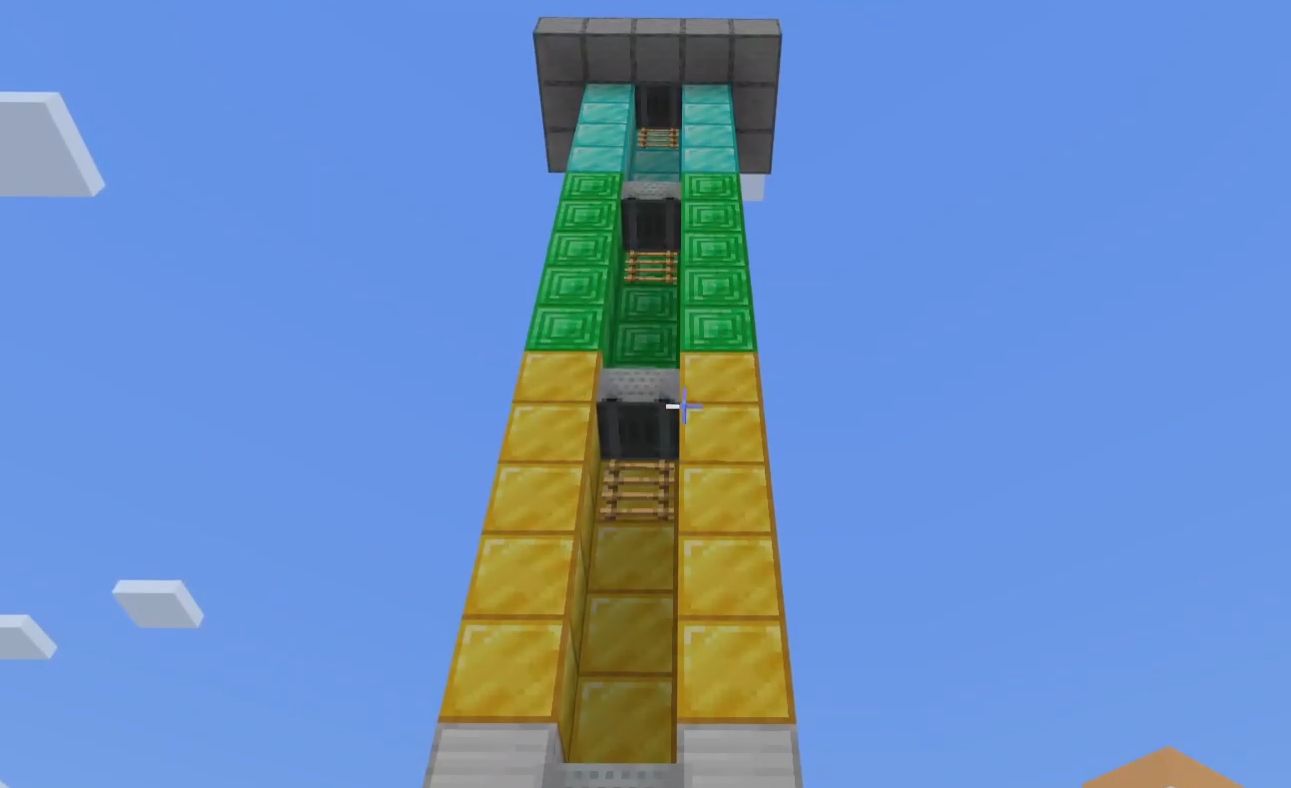 マイクラのトロッコ式エレベーター：階ごとにブロックを変えた様子