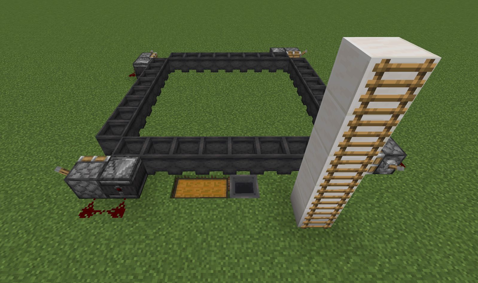 チェストに回収できる無限マグマ製造機の作り方：ブロックとはしごを設置