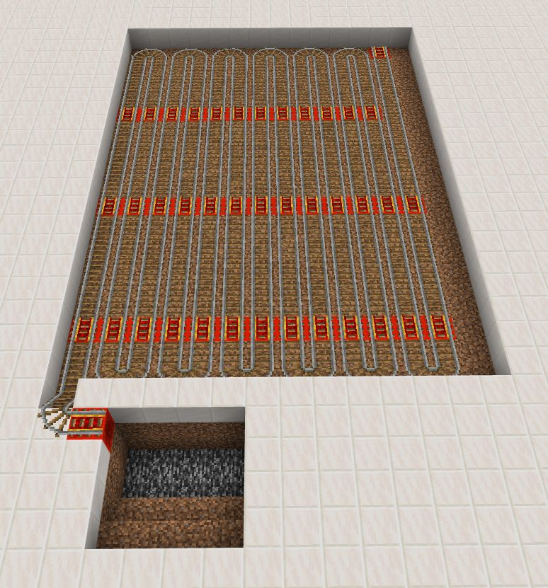 フライングマシン式竹自動収穫機のレールとレッドストーンブロックを設置した図