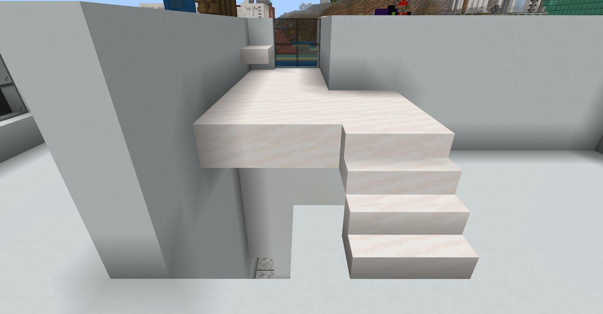 「滑らかなクォーツの階段」を4つ置いて、奥に「滑らかなクォーツのハーフブロック」を設置