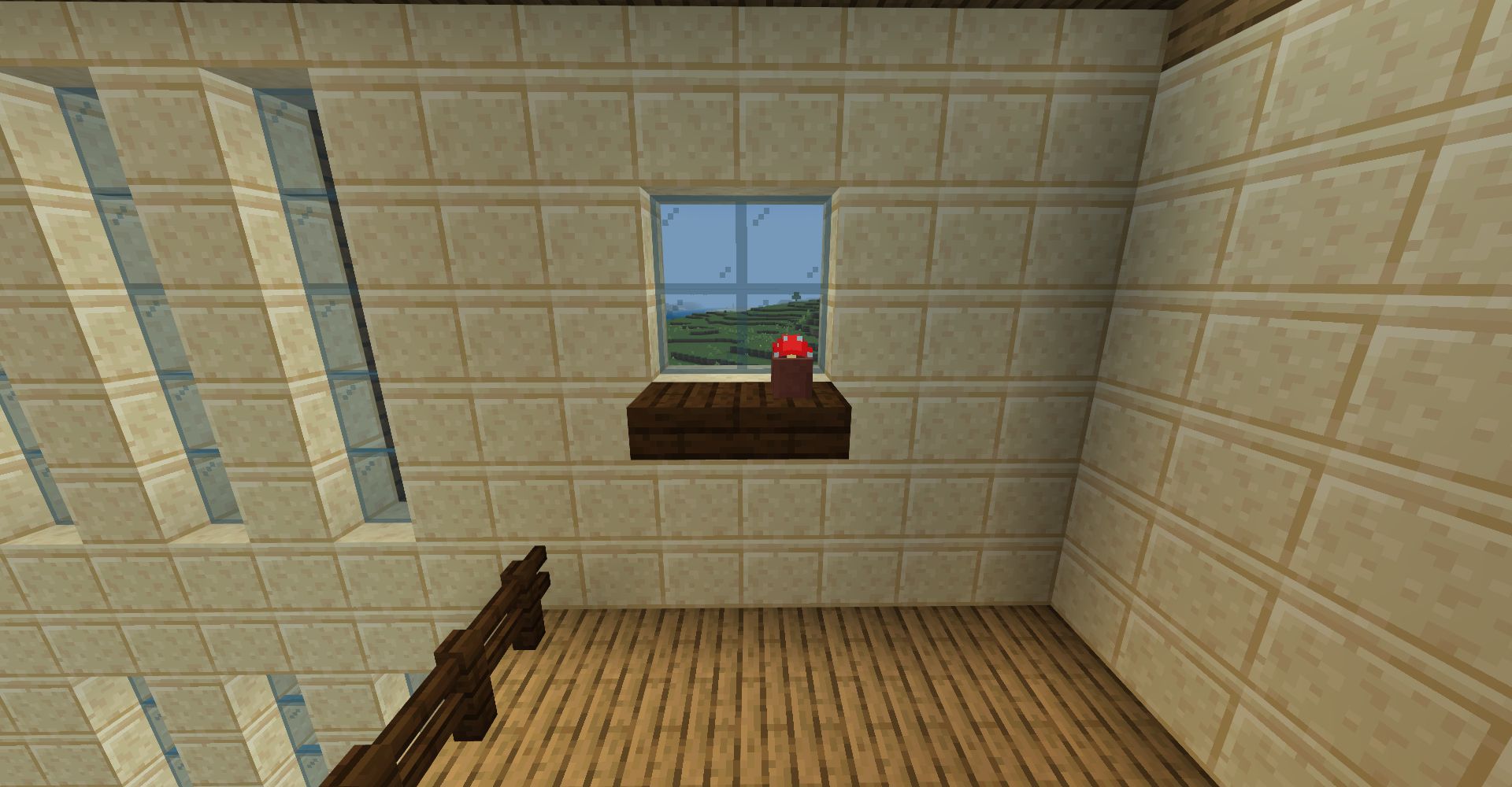 小さな棚の上には「植木鉢」「赤色のキノコ」を設置