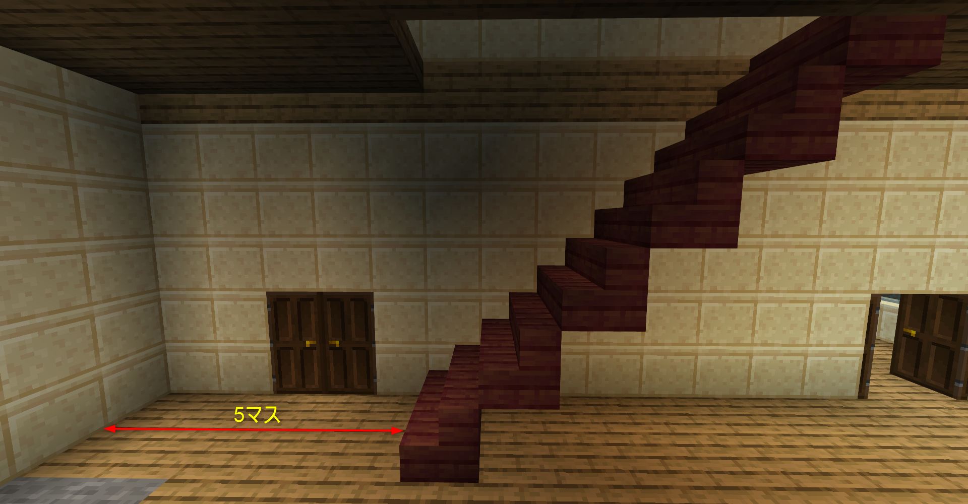 玄関の壁から5マスあけて「マングローブの階段」で階段を作る