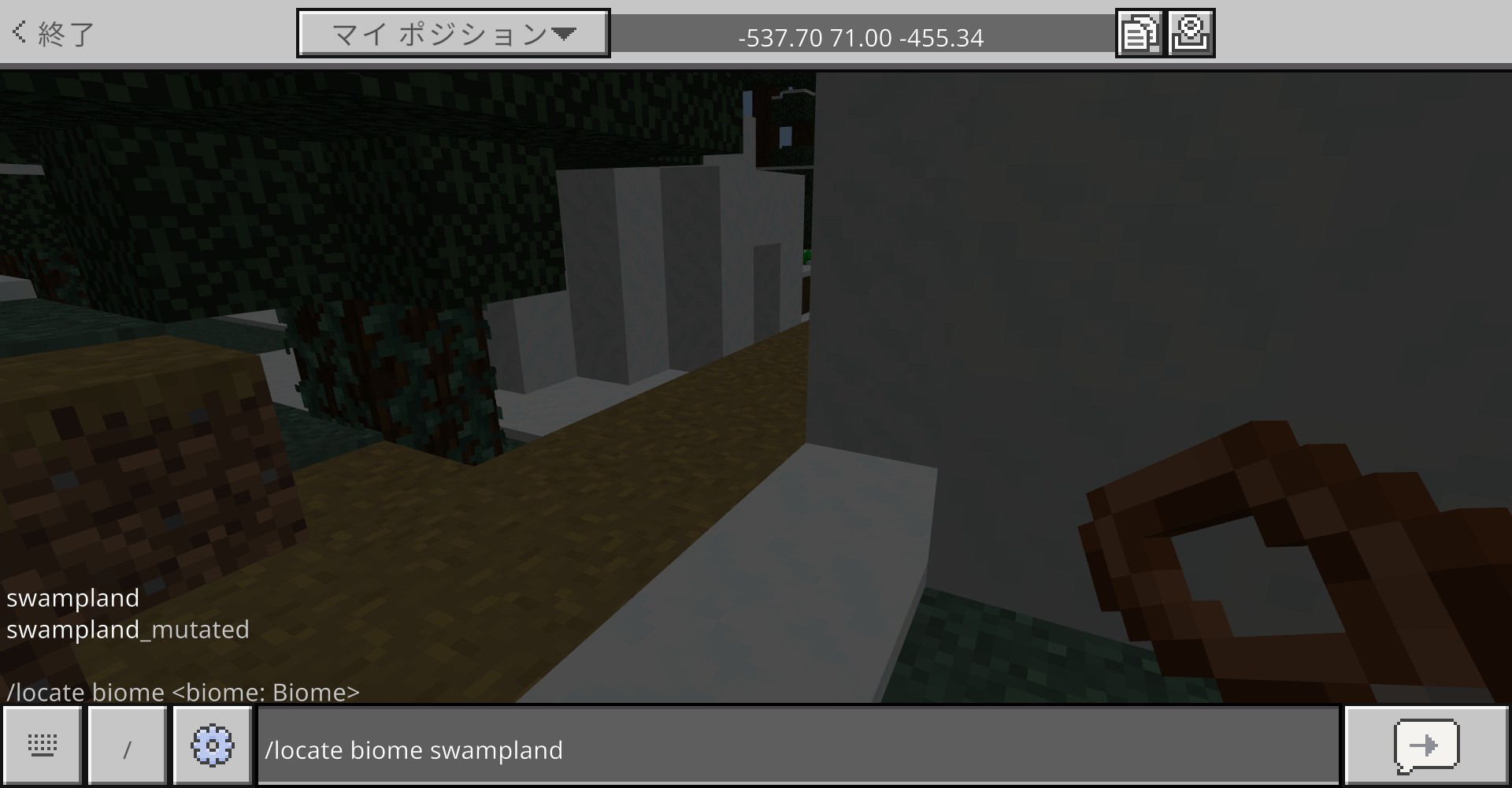 /locate biome swamplandを入力